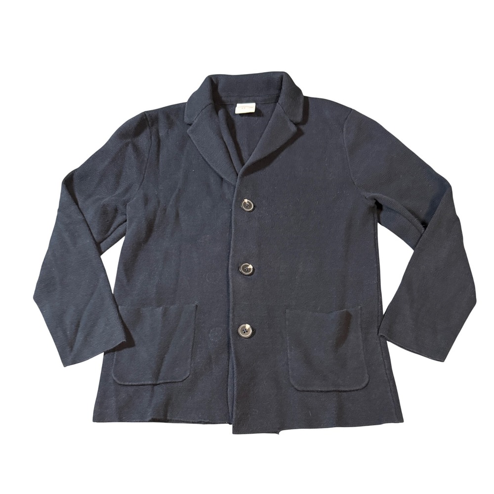 Zara Cotton Navy Blue Blazer Kid SZ 8-9 Unisex Soft Button Pocket Front Cardigan